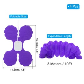 PATIKIL Total 40Ft Tissue Paper Garland, 4Pcs Four-Leaf Reusable Hanging Streamers Garland for Jungle Party Decorations Birthday Wedding Bridal Showers Decor Supplies, Purple, 10Ft/Pcs