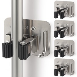 KLEBV Broom Holder Wall Mount Screw Drilling, Sturdy Heavy Duty Stainless Steel Mop Gripper Rack Perforated, Perfect for Laundry Room Organizer, Fit with Laundry Kitchen Garage Garden Storage System