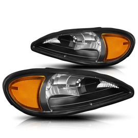 PM PERFORMOTOR Headlight Assembly Compatible with Pontiac Grand Am 99-05 | Headlamps with Black Housing Amber Corner