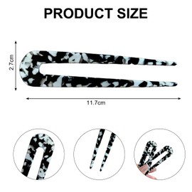 Pack of 3 Hair Pin Stick French Style, U-shaped French Hair Fork, French Style Acetate Hair Fork, U-shaped French Style Tortoiseshell Hair Sticks, for Women Girls, Hair Styling Accessories