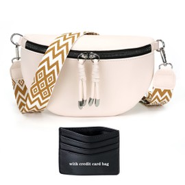 Atgbiem Women's Black Crossbody Bag Women's Wide Strap Chest Bag Women's Leather Bum Bag Ladies Stylish Elegant, A-White, Shoulder bags