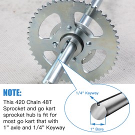 YOXUFA 40/41/420 Chain 48T Sprocket + Go Kart Sprocket Hub with 1" Bore 1/4" Keyway for Go Kart Cart Predator 212cc 196cc 6.5hp Engine Heavy Duty Steel Silver Powersports Accessories Parts