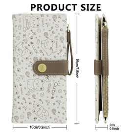 Farcauo Purse for Women Ladies Cat Small Wallet with ID Slot and Card Sleeves, #W Brown Cat Wallet for Women, Classic