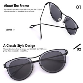 SIPHEW Womens Cat Eye Mirrored Sunglasses Polarized - Trendy Fashion Shades with UV400 Protection for Women