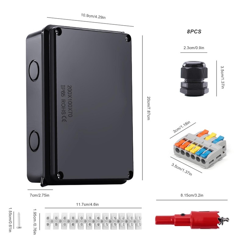 Surface-Mounted Junction Box, 200 x 100 x 70 mm Junction