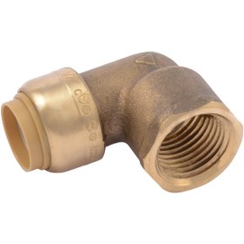 SharkBite 1/2 Inch x 1/2 Inch 90 Degree Female Adapter Elbow, Push to Connect Brass Plumbing Fitting, PEX Pipe, Copper, CPVC, PE-RT, HDPE, U308LFA