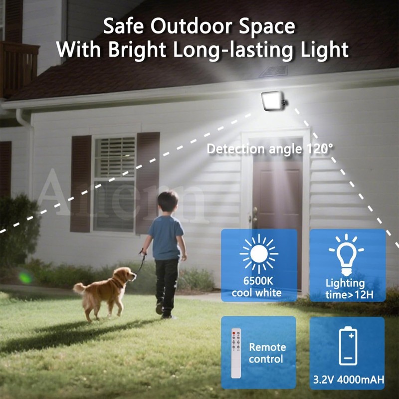 Anern Outdoor Solar Flood Light, 2 Pack 6500K Bright White