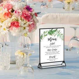 Ukontagood 8 Pack Black Acrylic Sign Holder, Clear Acrylic Wedding Table Number Holder Stands, Picture Frames Double Sided, Clear Easel Table Stands for Signs for Wedding, Home, Restaurant (4''×6'')