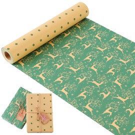 haipicho Christmas Wrapping Paper Roll, Double-sided Printing on Recycled Kraft Paper - 43cm x 15m per Roll