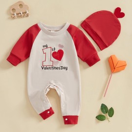 Ledy Champswiin Newborn Baby Boy Girl Heart Romper Jumpsuit My 1st Valentine's Day Clothes with Hat Infant Neutral Outfits (Red, 0-3 Months)