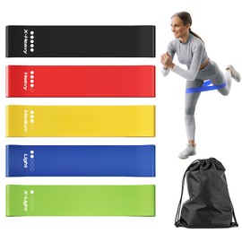Resistance Bands Set of 5, 100% Natural Latex Skin-Friendly Exercise Loop Bands with 5 Resistance Levels for Legs, Glutes, Arms, Back - Includes Carry Bag for Home, Gym, Yoga, Pilates, Training