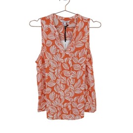 41 Hawthorn New 41 HAWTHORN L Coral White Leaf Print Breyson Pleat Split Neck Blouse Women