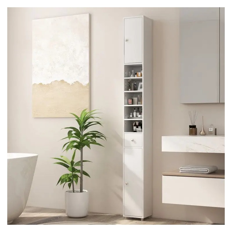 Freestanding Slim Wood Minimalist Bathroom Cabinet Painted Finish 12-Inch Width