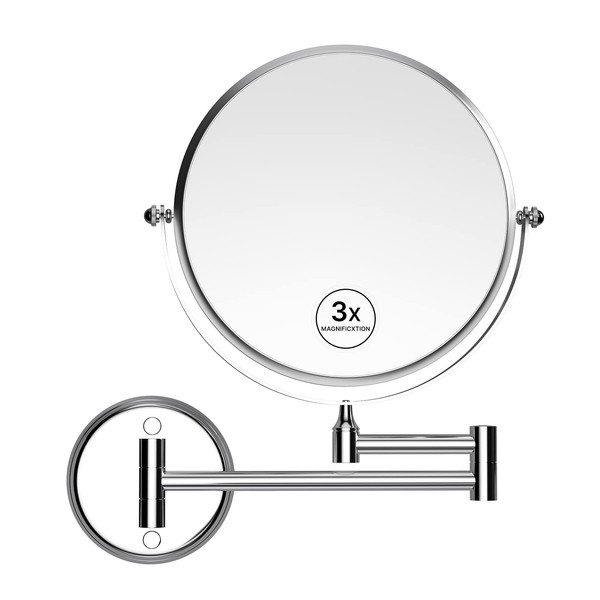 LONTAN 1 Pack Bathroom Magnifying Mirror Wall Mounted 8In 1X/5X Extendable Magnifying Mirror Makeup Mirror Bathroom Vanity Mirror Shaving Mirror Bathroom Mirror Double Mirror