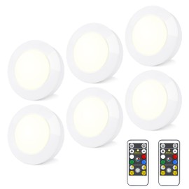 HONGUT Wireless LED Puck Lights with RF Remote(6-Pack), Battery Operated Under Cabinet Lights, Color Changing Stick On Lights,Dimmable Tap Light with Timmer for Closet Bedroom Kitchen Drawer Counter