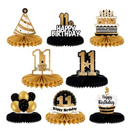 LINGTEER Happy 11th Birthday Table Honeycomb Centerpieces Cheers to 11th Birthday Eleven Years Old Party Table Decorations Gift Sign.