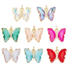 UNICRAFTALE 8Pcs 8 Colors Glass Crystal Butterfly Charms Butterflies Pendants With Loop Micro Pave Butterfly Crystal Rhinestone Charms For Necklace Bracelet Earrings Jewelry Making Diy Craft