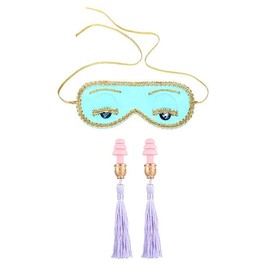 Utopiat Holly Golightly Sleep Mask and Earplug Set | Blue Silk Eye Mask | Elegant Purple Tassel Earplugs | Audrey Hepburn Inspired | Handcrafted | Sleep Accessory Set | Adjustable Gold Elastic Tie