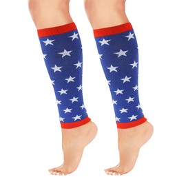 Junely American Flag Calf Compression Sleeve for Men and Women Patriotic Leg Compression Sleeve for 4th of July Sports Running Cycling Blue