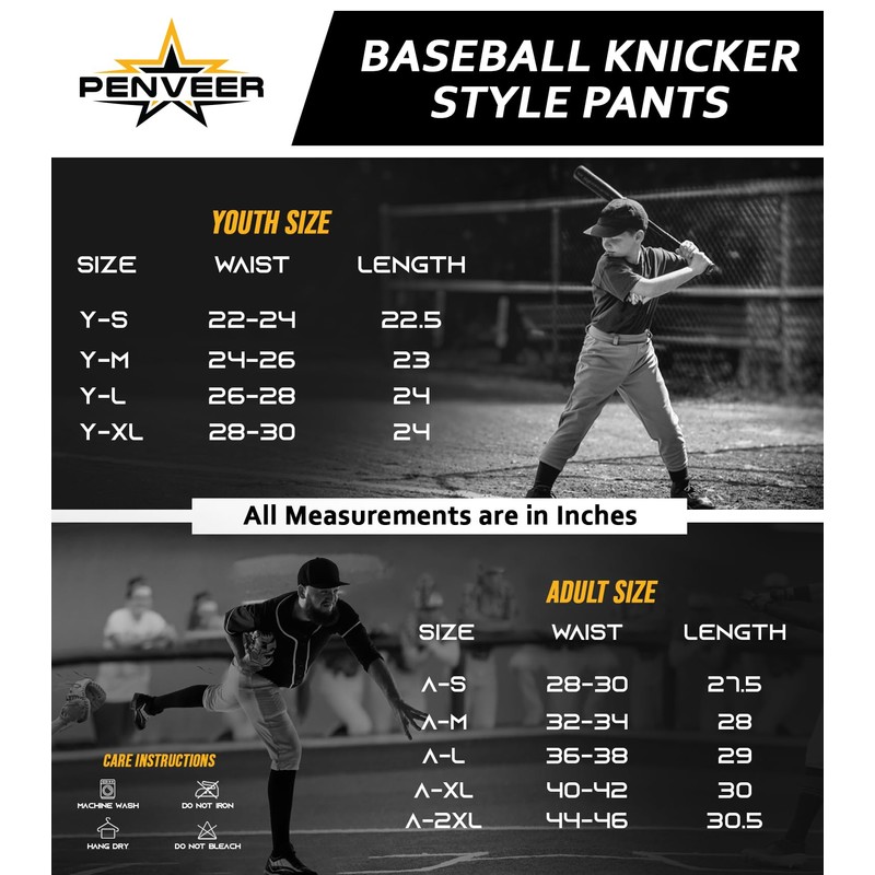 Penveer Knicker Style Adult & Youth Baseball Pants with Durable