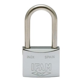 IFAM INOX Series Padlock, High Oxidation Resistance, Humid Environment, High Security, Long Shackle, 30 mm, Heavy Duty and Chrome-Plated