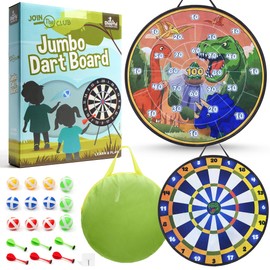 Cheerful Children Toys Jumbo Kids Dart Board XL or XXL, Large Velcro Dart Board Set with Reversible Designs, 16 Sticky Balls & 6 Darts, Indoor & Outdoor Garden Games for Ages 3-8 (Dinosaur-1, 73cm)