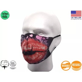 Wild Big Lips Glow In Dark Mask Adult Cotton Reusable + Washable + Filter Pocket
