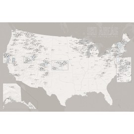 US Ski Resorts Map 24x36 Poster (White & Gray)