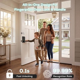 Mutak Smart Door Lock Keyless Entry, 6-in-1 Biometric Deadbolt w/Fingerprint, Keypad, IC Card, APP, Key, Type-C Charging, IP65 Waterproof, Bluetooth, Doorbell & Auto-Lock for Front Door Home Security