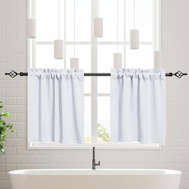 meioro Panel Curtain, Privacy Curtains, Opaque Bistro Curtain, Kitchen Curtains for Small Windows, Half Short Blackout Curtain for Living Room, Country House, Set of 2 (White, 76 W x 91 H cm)