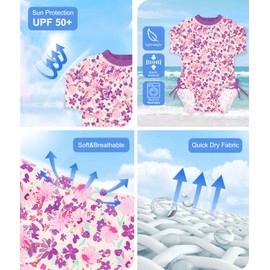 BesserBay UV Protection Swimsuit One Piece Floral Purple Bathing Suit for Girls 24-36 Months