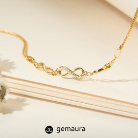 GEMAURA Women's 925 Silver Bracelet, Infinity Bracelet with Cubic Zirconia, Adjustable Bracelet, Gold Heart, Silver Bracelet, Infinity Sign, Friendship Bracelets, Jewellery Gifts for Women,