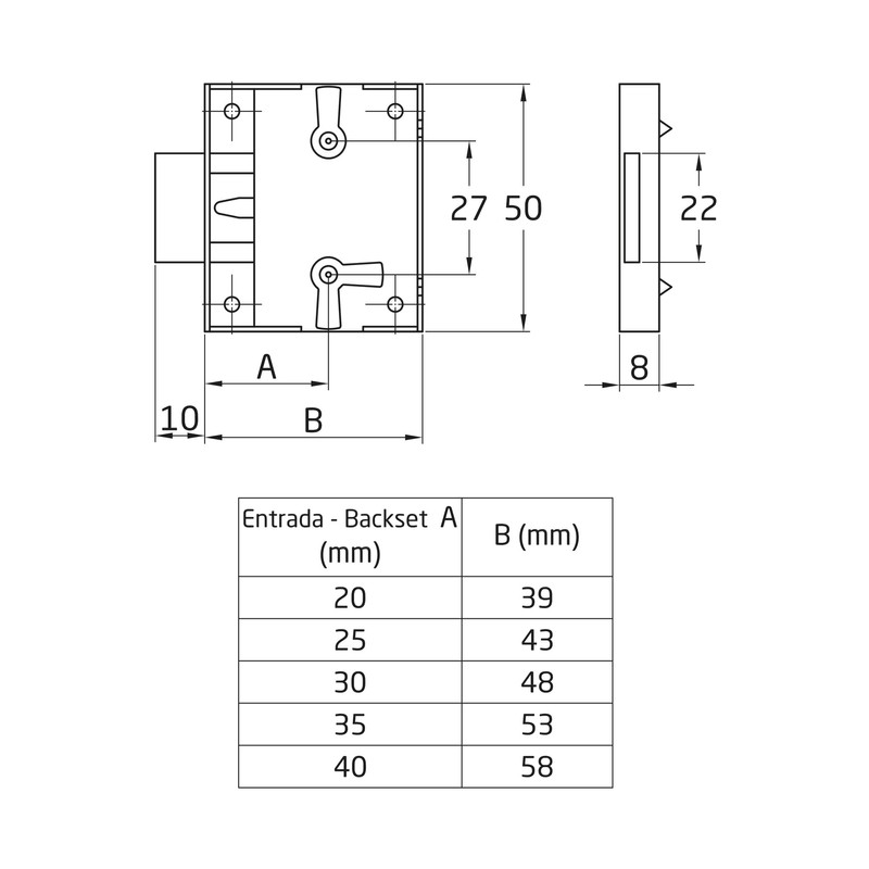 Amig - Einbau-Schloss für Möbel | Einlass 25 mm |