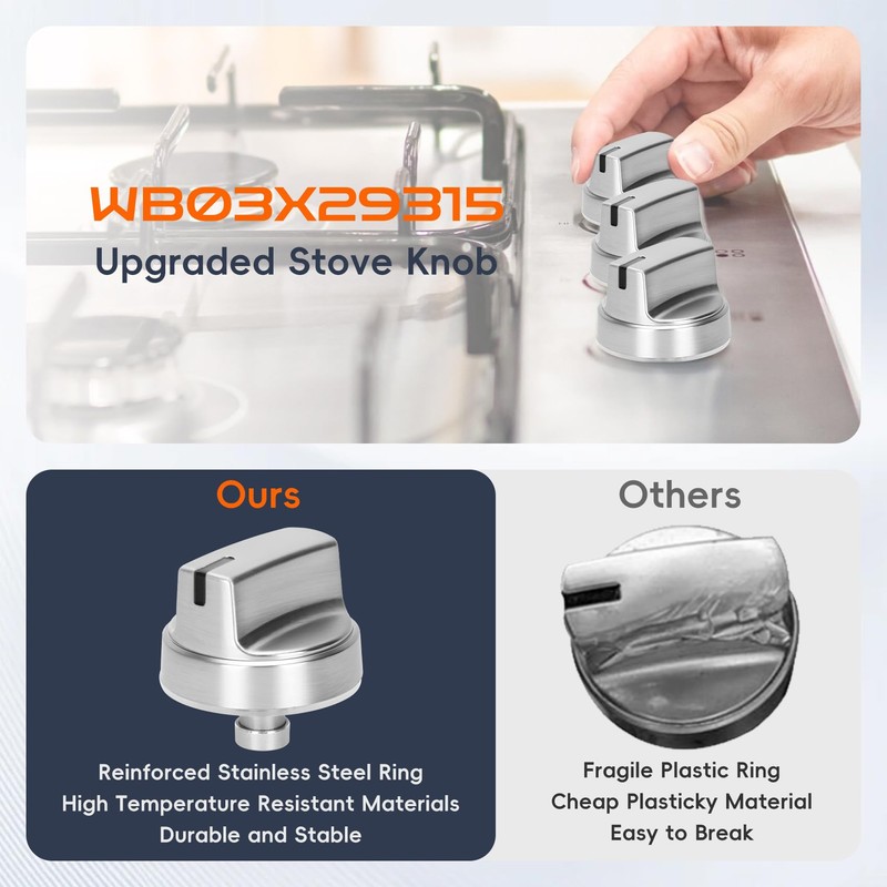 WB03X29315 Knob Fit for GE Stove Knobs Replacements (5 Pack),