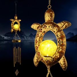 Turtle Solar Wind Chimes for Outside Crackle Glass Ball Waterproof Wind Chimes Outdoor Garden Decor Birthday Unique Gifts for Women Mom Grandma Windchimes Gardening