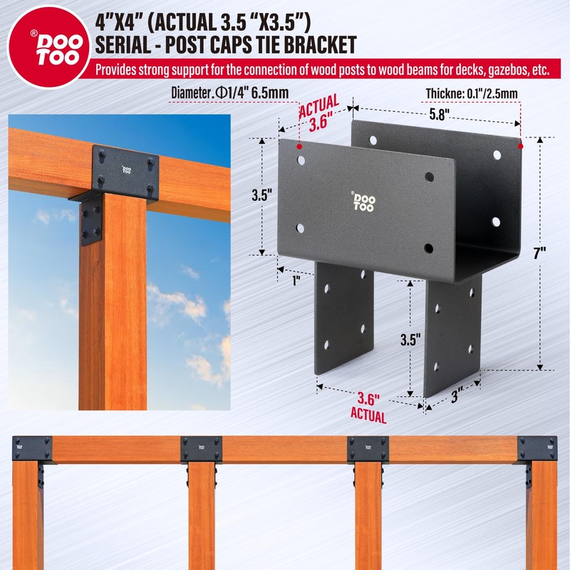 DOOTOO Stainless Steel Pergola Brackets, 4x4(Actual 3.5"x3.5") Post to Beam