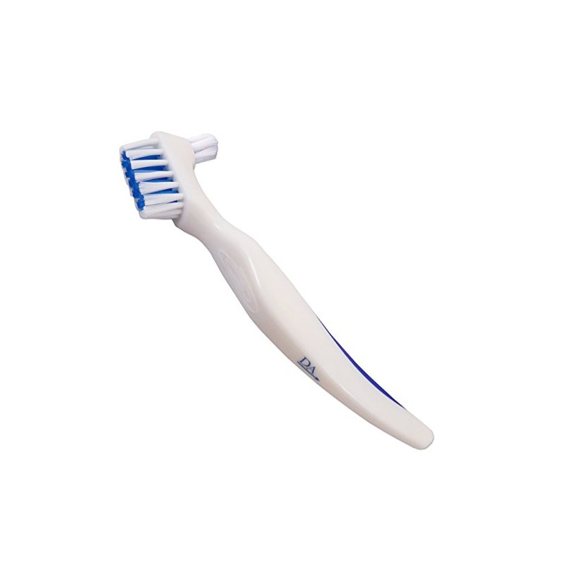 White Denture Brush ~ Easy Grip Handle, Double Bristle Head