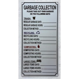 nyc hpd landloard Garbage collection sign (white,reflective, aluminium, Size 6x12 inch, rust free)