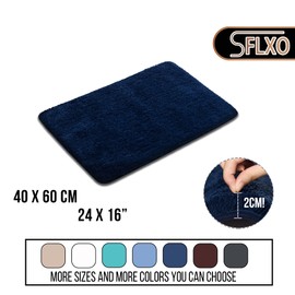 SFLXO 60cm x 40cm Non Slip Bath Mat Machine Washable Durable Soft Fluffy Microfiber Bathroom Mat Water Absorbent Bath Rug Navy Blue