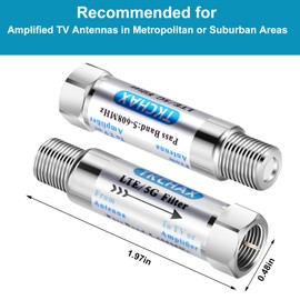 TKCHAX LTE Filter for TV Antennas,Reduce Pixelation and Signal Interference from 4G, 5G, and LTE Networks, Brass Construction with Nickel Plating,Passband 5-608 MHz, Indoor & Outdoor Use