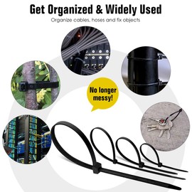 Cable Zip Ties, Hannord Nylon Zip Ties UV Resistant Self Locking Multipurpose Cable Ties 4 * 100Pack (3.6mm x 300mm/250mm/ 200mm/150mm, White)