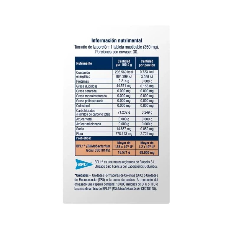 Microbiotfit, Suplemento alimenticio, 30 Tabletas masticables de 350mg