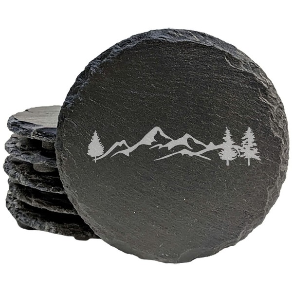 "Mountain Majesty" Slate Coasters with Stunning Mountain Scene Design -