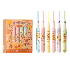 FloralGrace 6 Stück Capybara Highlighter Marker Niedliche Capybara Pastell Highlighter Marker Stifte für Schüler Jungen Mädchen Frauen Highlighter Stifte Schulsachen