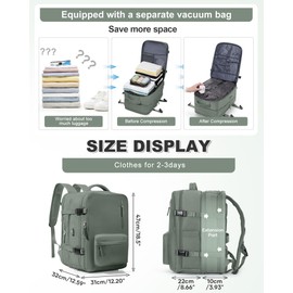 VGCUB Vacuum Backpack Travel with Pump, Vacuum Seal Compression Bags For Clothing Travel Essentials Carry on Luggage Laptop Backpack, Waterproof Personal Item Bag for Women Men Expansion Green