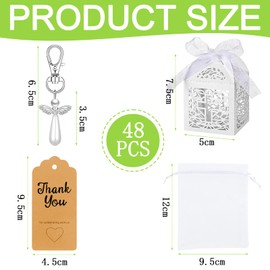 VKUJDT Juego de 48 Piezas de Regalo de Bautismo para Angel incluyen 48 Cajas de Recuerdo，48 Llaveros de Ángel para Alas，48 Bolsa de Regalo de Organza，48 Etiqueta de Agradecimiento，para Bautismo