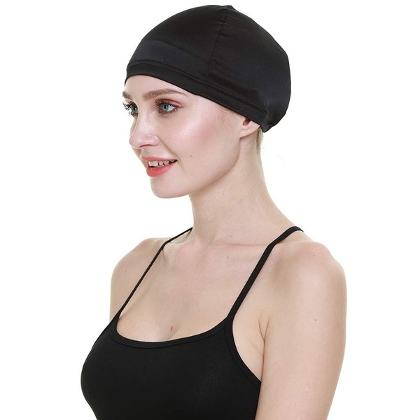 Wig Cap,100% Mulberry Silk Hair Loss Cancer Women Bald Head Elastic Band Black