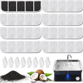 8 Pack Replacement F-ilters with 8 Pack Replacement P-ump F-ilters for Kastty 2.8GAL/10.5L SUS304 Stainlee Steel Large Dog Water Fountain, Made of Food Grade Activated Carbon and PP Cotton