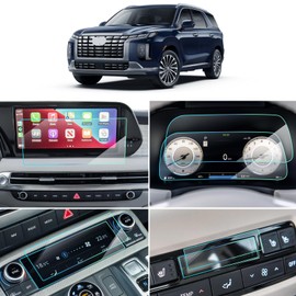 LANTU 7PCS Car Screen Protector for Hyundai Palisade Calligraphy 2023 2024 2025 Accessories Navigation & Dashboard & Center AC & Rear AC Touchscreen Protector Film Tempered Glass HD Clear
