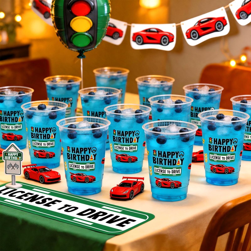 50 PCS Driver License Birthday Plastic Cups,12 OZ Clear Disposable